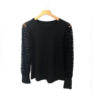 Black Animal Print Sheer Long Sleeve Shirt Medium NWOT